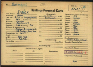 Karta ewidencyjna więźnia Buchenwaldu - Antonii Królak