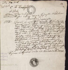Akt zgonu Fryderyka Wilhelma Bertholda zmarłego w Antolinie w 1829 roku