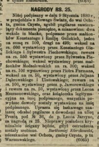 Ogłoszenie Bartłomieja Kierzkowskiego w Gazecie Policyjnej nr 1 z 14 stycznia 1889 roku